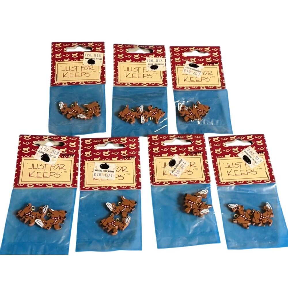 Lot of 7 Just For Keeps Reindeer 2-Piece Christmas Holiday Crafts 0.75" Tall